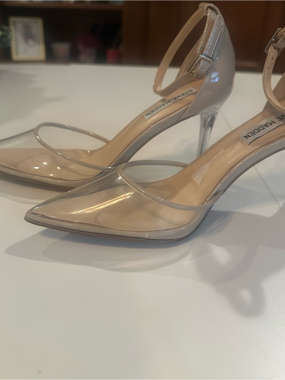 NWOT Steve Madden Alessia Sz 6.5 Nude Patent Pointed-Toe Ankle-Strap Heels